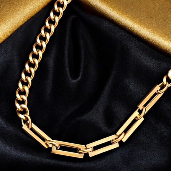 🆕️18K Gold Plated Cuban Chain Necklace + FREE Stainless Steel Earrings! Trendy - Picture 7 of 13